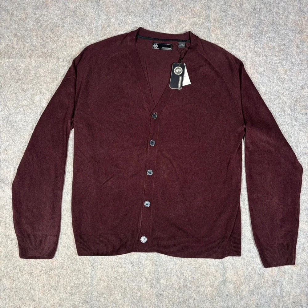 Weatherproof Cardigan Sweater Mens XXL Bordeaux Burgundy V-Neck F54174ME NWT